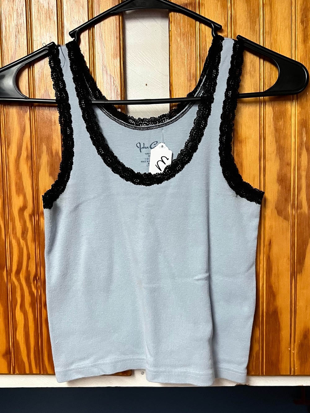 Brandy Melville Light Blue Tank with Black Lace Trim size M